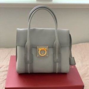 Salvatore Feragamo Sookie Satchel Handbag Grey Leather Shoulder
